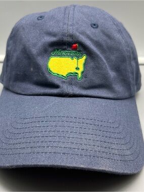 American Needle Navy Blue Masters Embroidered Golf Hat with Yellow/Green Logo